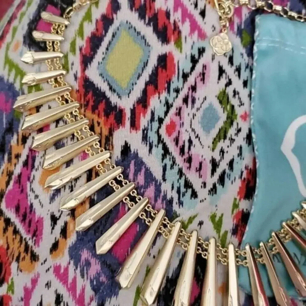 Kendra Scott Jill Gold Sunburst Spike Statement Fringe‎ Necklace Rose Gold Tone - Picture 14 of 16